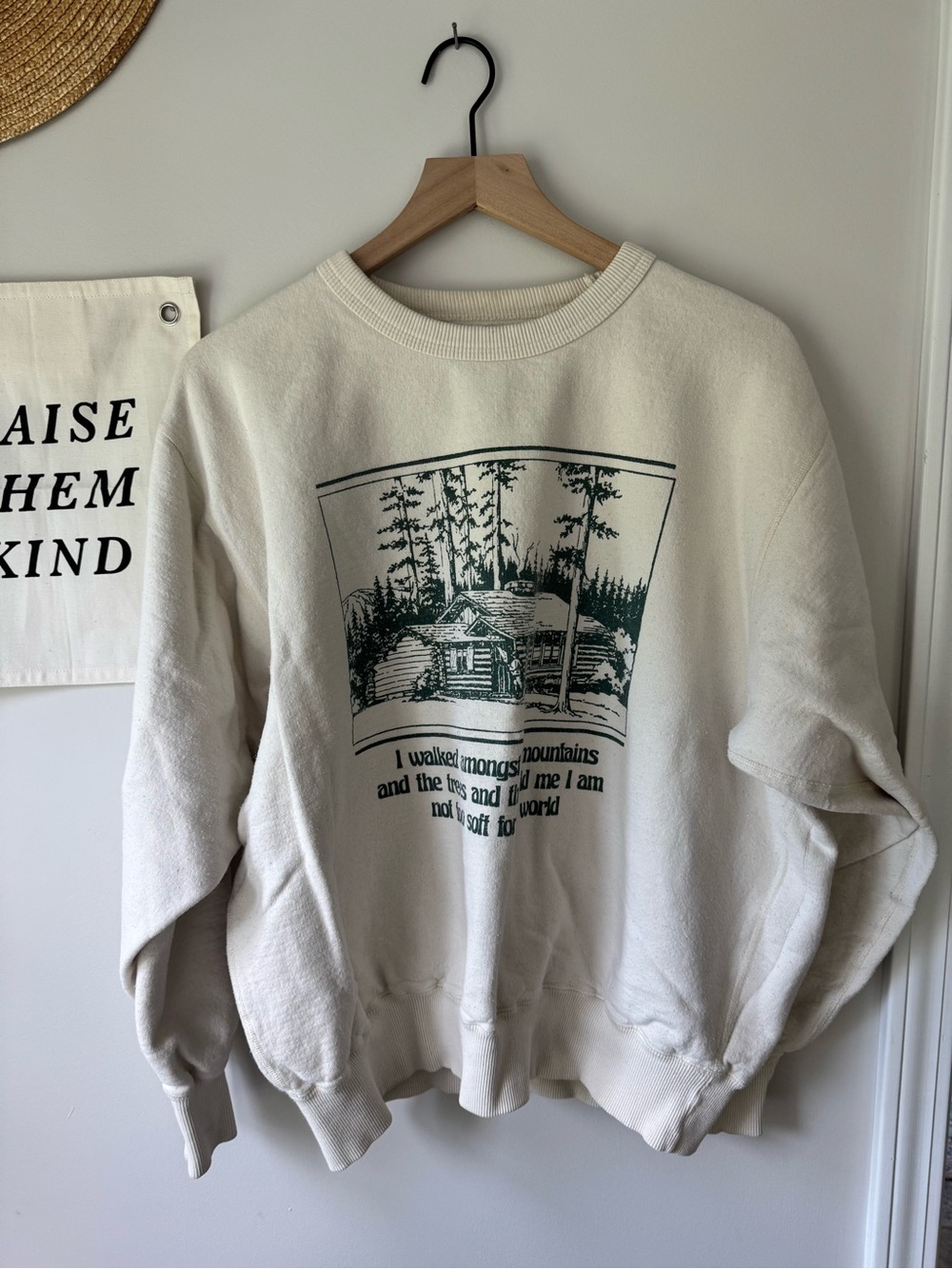 Okay To Rest Cream Graphic Cabin Sweatshirt.